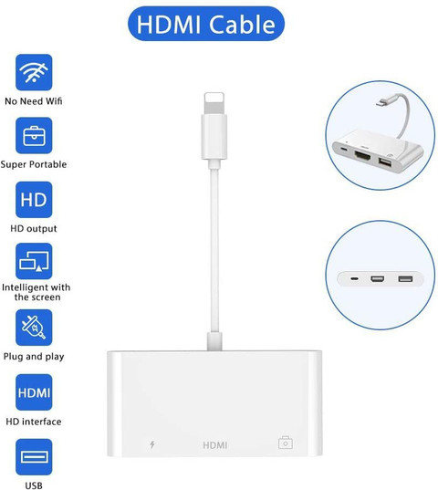 microware Lightning Cable A m Lighting to HDMI Adapter, USB