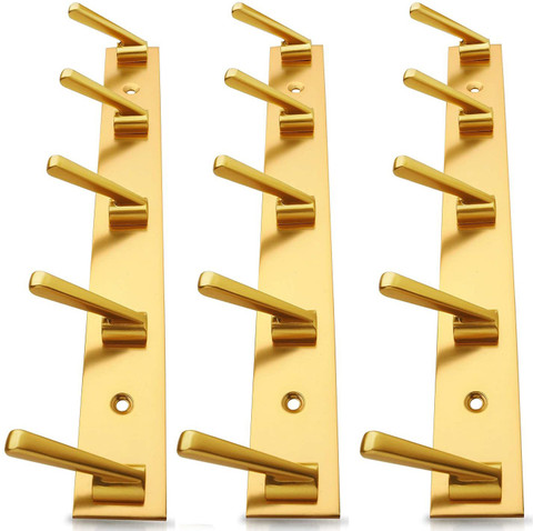 DOCOSS Pack of 3-Gold Deluxe Metal Pin Wall Hanger Clothes Hanger for  Wall Bathroom Wall Hooks for Hanging Clothes,Towel Bathroom Accessories  Hook