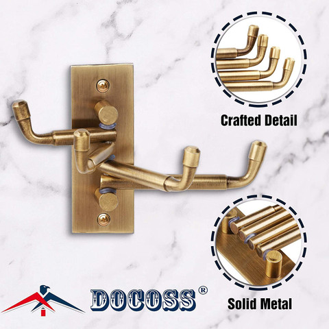 DOCOSS Pack of 2-Stainless Steel Flexible Hooks Antique Brass Wall Hanger  Cloth Hanger For Wall Door Hanger for Hanging Keys,Clothes,Towel Steel Hook 