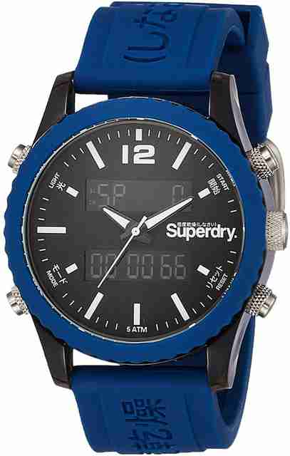 Superdry Orologio Digitale Al Quarzo Uomo SYG193U, Cinturino In Silicone Blu, Quadrante Digitale, Vetro In Plastica