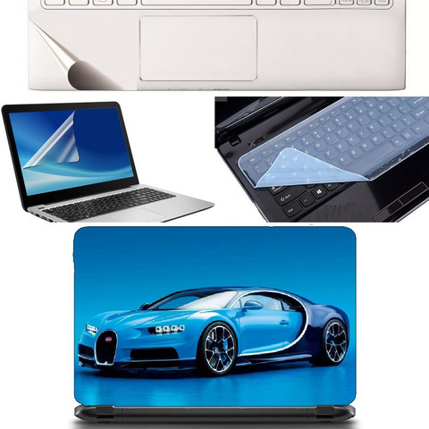 SDM 4in1 Combo of (BUGATTI CAR IN BLUE COLOR )Laptop Skin with