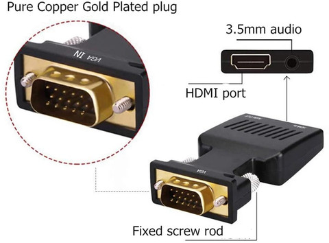StoreIN Portable VGA to HDMI Adapter/Converter with Audio (Old PC to  TV/Monitor with HDMI), Male VGA to HDMI Video Adapter for TV, Computer,  Projector