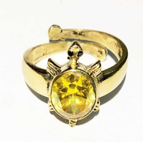 RATAN BAZAAR Yellow Sapphire Stone Tortoise Ring Original Precious stone  Pukhraj Kachua Ring For unisex Stone Sapphire Gold Plated Ring