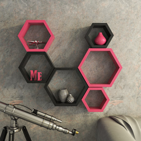 インド彫刻ラック INDIAN DECOR SZY HEXAGON DESIGN SHAPE RACK SHELF FOR WALL AND FOR