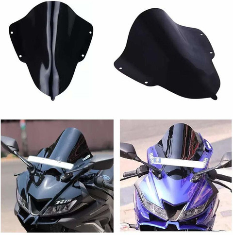 FK Racing Double Bubble Visor for Yamaha R15 V3 (Black) Bike