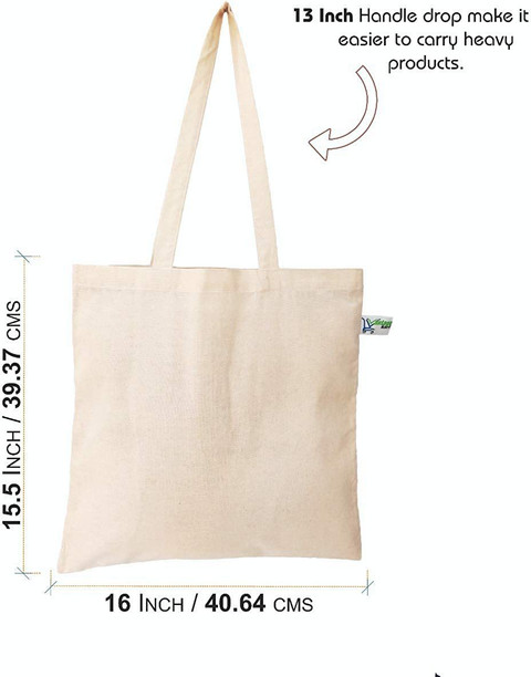 Vantagekart Natural Cotton Plain Tote Shopping Bags with Extra