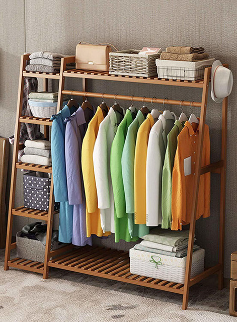 Naayaab Craft Bamboo Coat Clothing Garment Rack with Shelf, 7-Tier - Main Image