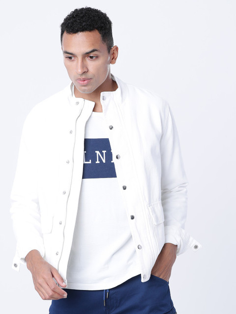 Flipkart Highlander White Denim Jacket HIGHLANDER Full Sleeve Self