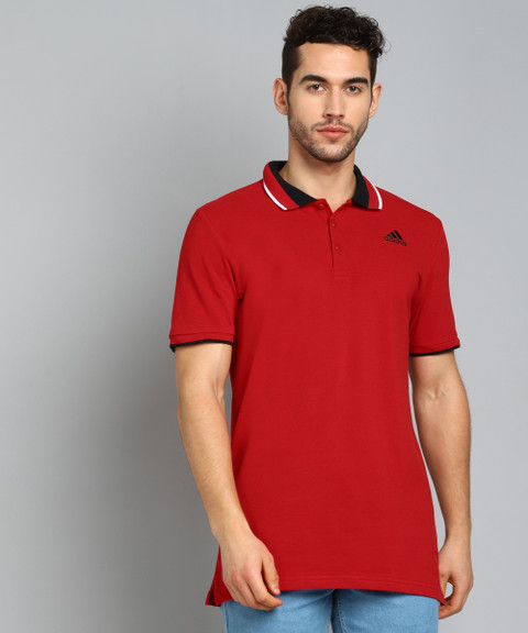 ADIDAS Solid Men Polo Neck Red T-Shirt