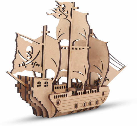 Webby 3D Wooden Pirate Ship Puzzle for Kids - 3D Wooden Pirate