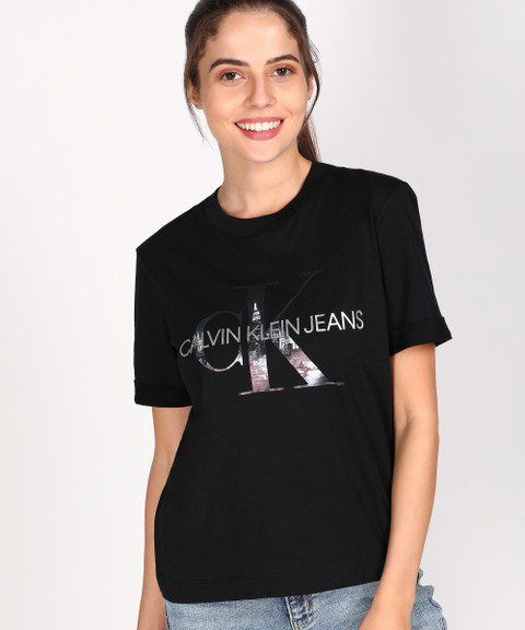 Calvin Klein Jeans Printed Women Round Neck Black T-Shirt Buy
