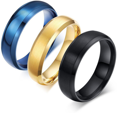 Ruhi Collection Combo of Black, Blue, Gold Color Matt Finish Thumb Ring  Size 21 for Boys/Mens/Girls/Women/Unisex (3 Pcs) Stainless Steel Ring