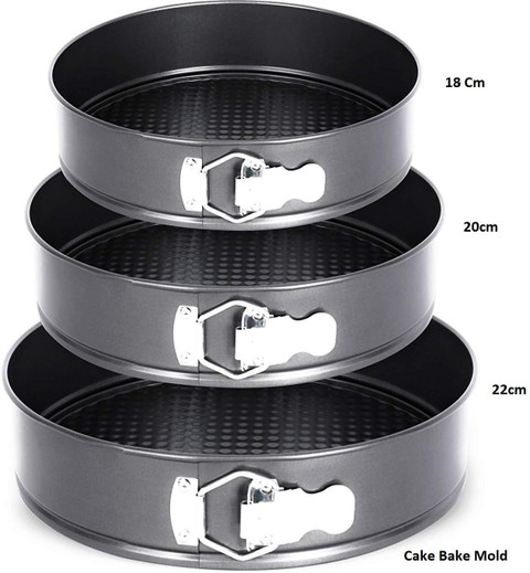 Cake Bake Mold Teflon Coated Bottom Removable Cake Mould Set/Baking Tray,  Pcs, Round, Black Carbon Steel Cake Mould