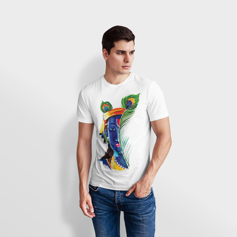 Prabhu Bhakti Printed Men Round Neck White T-Shirt