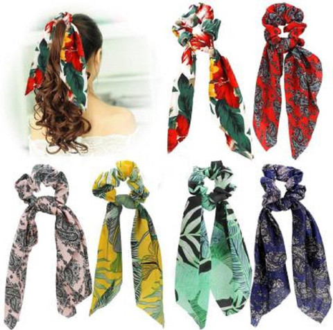 AGS MART Hair Scrunchies Silk Satin Scarf Hair Ties Elastic Hair Bands  Ponytail Holder Flower Printed Hair Bobbles Vintage Accessories for Women  Girls