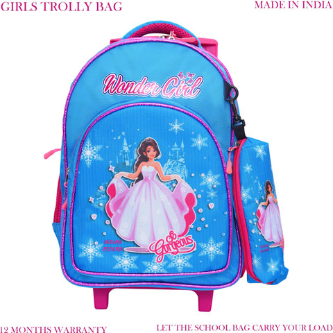 Indian Riders wonder girl School Kids Bag Queen BLUE School Bag Trolley  Bag Waterproof Trolley (Multicolor, 25 L) Waterproof Trolley