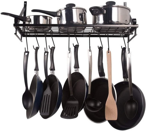 GEO FASHION Utensil Kitchen Rack Iron Wall mounted pots and pans Pot  holders wall shelves with 10 Kitchen shelves wall mounted with wall 