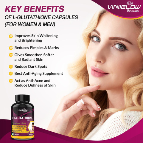 Viniiglow Botanics L Glutathione Skin Whitening and Lightening with Vitamin  C & E, Biotin