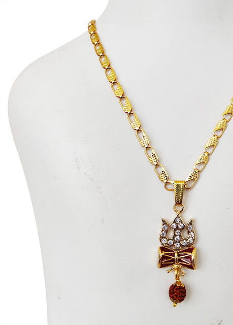 Maaji Lord Shiva Trishul Damru With face rudraksha Symbols Most beautiful  Pendant Hindu Religious Symbols Pendant Fashion Temple Jewellery With Gold 