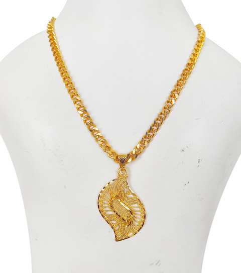 Maaji Latest Gold Plated Excellent Quality Leaf Shape Antique Royal Shape  Micro Polish Pendant With Curb Chain (22-24 Inch) For Girls And Women