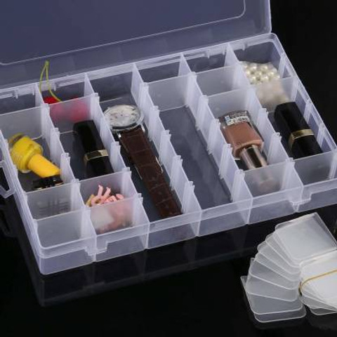 SHOPOWARE 36 Grids Clear Plastic Storage Box with Adjustable Dividers  Organizer Pills Drugs Earrings Bead Jewelry Small Storage Box Case (Pack  of