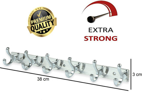 Excellent 12 Pin Bathroom Cloth Hooks Hanger Door Wall Bedroom Bathroom  Robe Hooks Rail for Hanging Keys,Clothes,Towel Steel Hook (Silver) (Pack of 