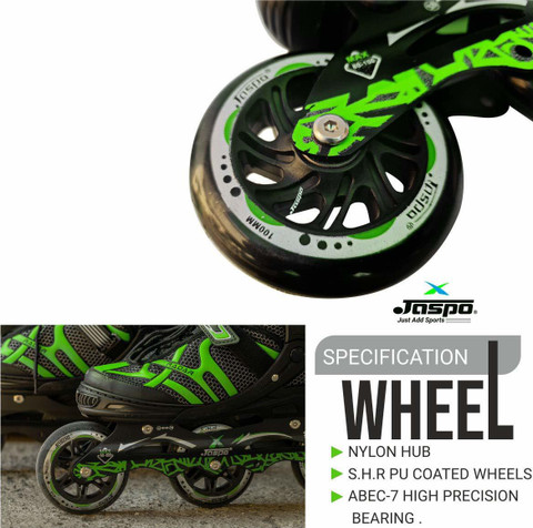 Jaspo RADAR GREEN ADJUSTABLE INLINE SKATES WITH 100 MM PU WHEEL FOR TO 12  YEARS In-line Skates Size 3-5 UK