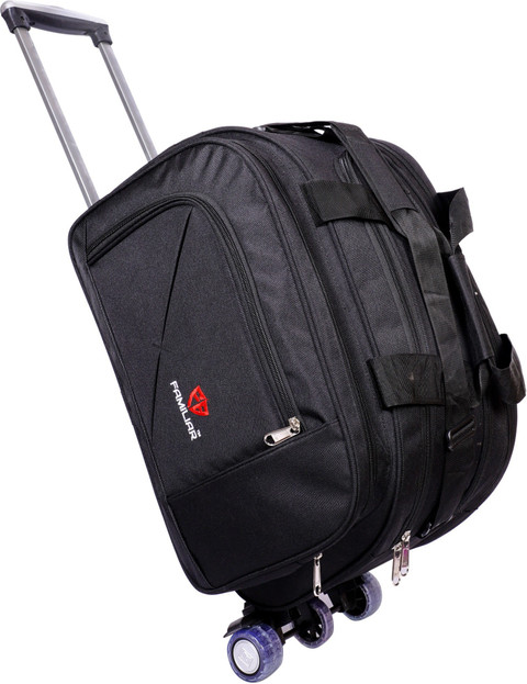 familiar (Expandable) BLACK 22 INCH MEDIUM CHECK IN LUGGAGE TRAVEL BAGS  HIGH QUALITY SUPER PREMIUM TRAVEL DUFFEL BAGS UNISEX Duffel With Wheels