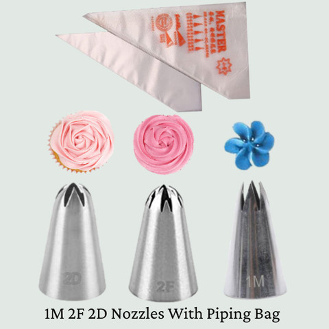 Bakedude 1M, 2D, 2F 3-Piece Stainless Steel Flower Piping Tips