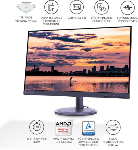 Lenovo D-Series 60.45 cm (24 inch) Full HD LED Backlit VA Panel 3-Side ...
