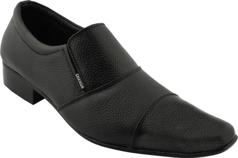 Chamda Pure Leather Black Moccasin Shoes Slip On For Men