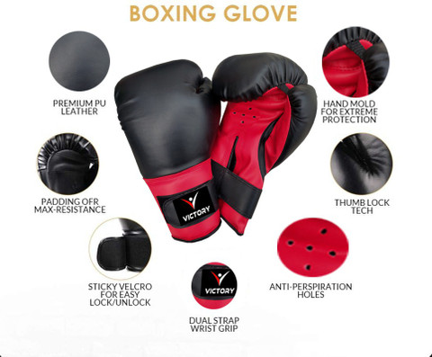 VICTORY Unfilled Heavy Punching Bag with Boxing Glove and Hand Grip and  Solid Hanging Chain Synthetic Leather (3 Feet) Boxing Kit