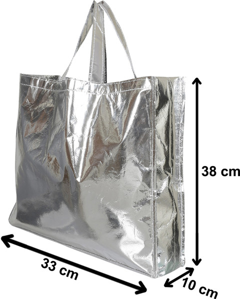 Heart Home Silver Shiny Shopping Re-usable Eco-Friendly Hand Bag,Large  Size-Pack of (Silver) Pack of Grocery Bags