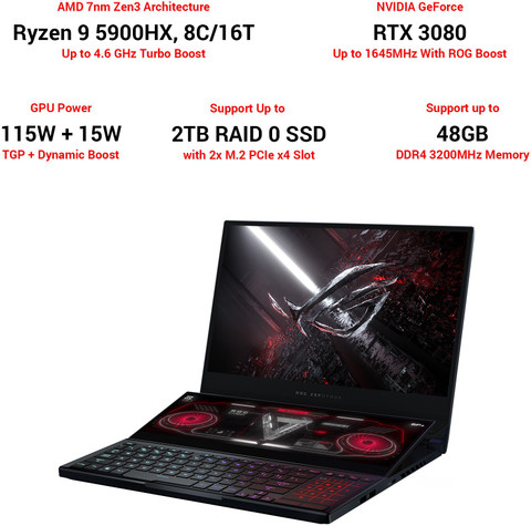 ASUS ROG Zephyrus Duo 15 SE AMD Ryzen Octa Core 5900HX (32 GB/2 TB  SSD/Windows 10 Home/16 GB Graphics/NVIDIA GeForce RTX 3080/300 Hz)