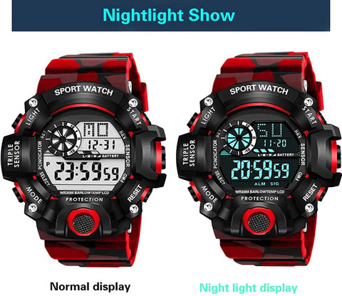 Motugaju Digital Sports Multi Functional Black Dial Red Army Belt