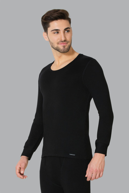 VAN HEUSEN Men Black Solid Warmtech Low Neck Thermal Top Men Top