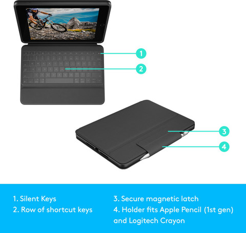Logitech Rugged Folio, Smart Connector and Durable Spill-Proof Keyboard,  cm Bluetooth Handheld Tablet Keyboard Compatible with  Desktop,