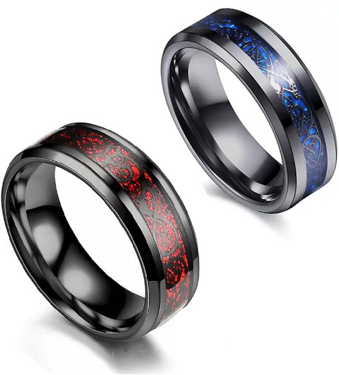 Ruhi Collection Combo of Black Blue Black Red Dragon Ring Size 19  Stainless Steel Titanium Plated Ring Set