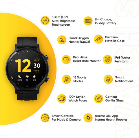 realme Smart Watch S Auto-bright Display with Metallic Dial