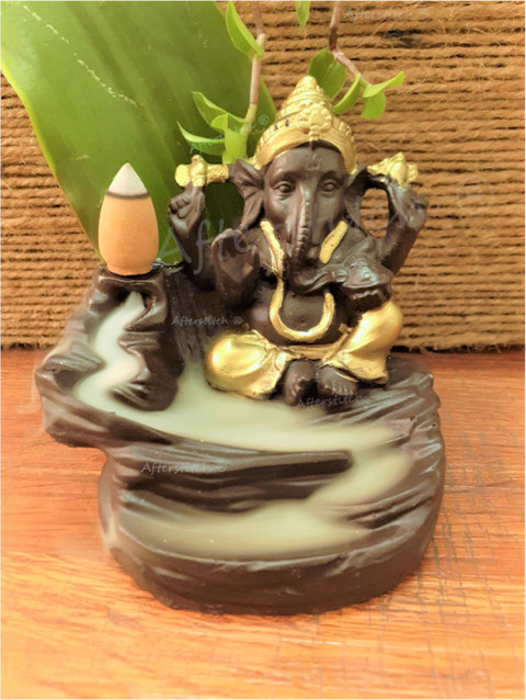 Ganesha Backflow Incense Burner - Ceramic Waterfall Incense Holder With Cones, Aromatherapy Meditation Decor Statue