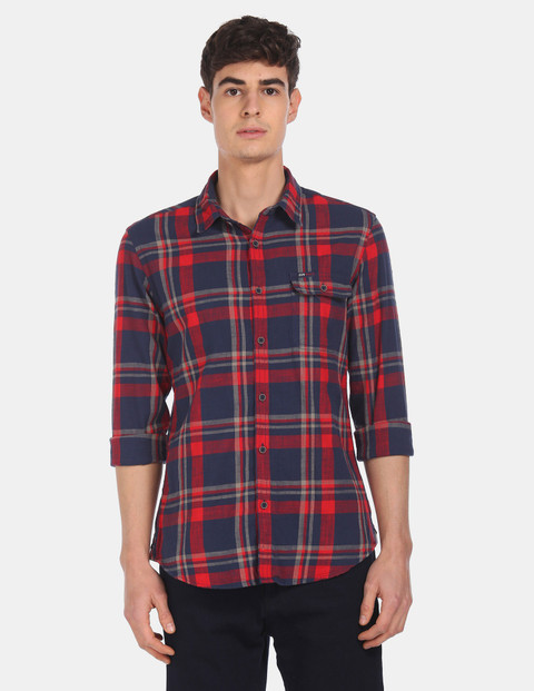 POLO Men Checkered Casual Blue Shirt Buy POLO