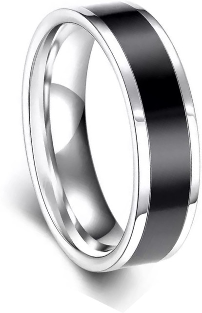 Adore Jewels Black Silver Titanium Band Ring Unisex (Size-21