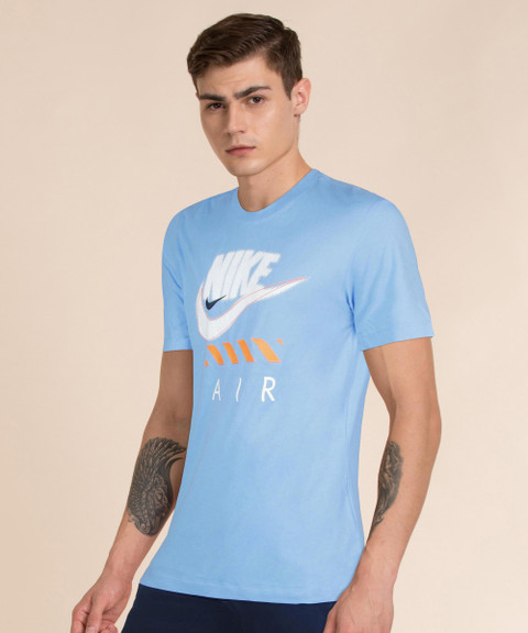 NIKE Typography Men Round Neck Blue T-Shirt