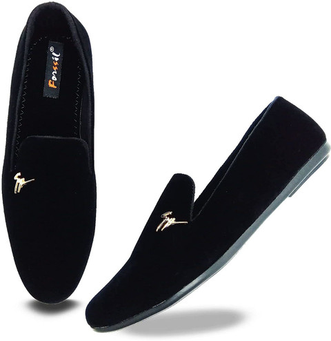 FORSSIL Present Z-Black Velvet Loafers Shoes With Metal Emblishment for Men  and Boys Loafers For Men