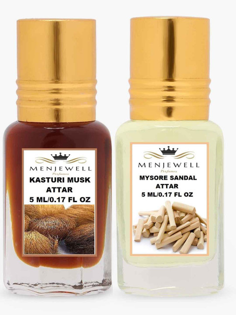 Menjewell Combo Pack Of 2PCs Attar(Kasturi Musk 5ML,Mysore Sandal 5ML)Attar  Perfume Floral Attar