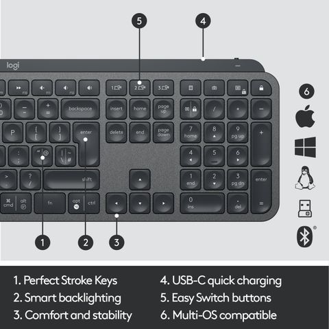 Logitech MX Keys / Advanced Illuminated Wireless, Tactile Responsive ...