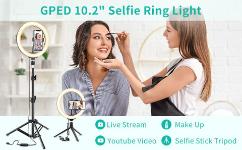 Wrapo LED Selfie Ring Light with Floor Tripod Tall and Phone Holders  Dimmable Makeup Ringlight for Live Streaming Video, Photography, 