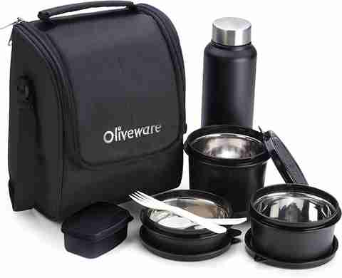 Oliveware Premium Lunch Box with Bottle Black