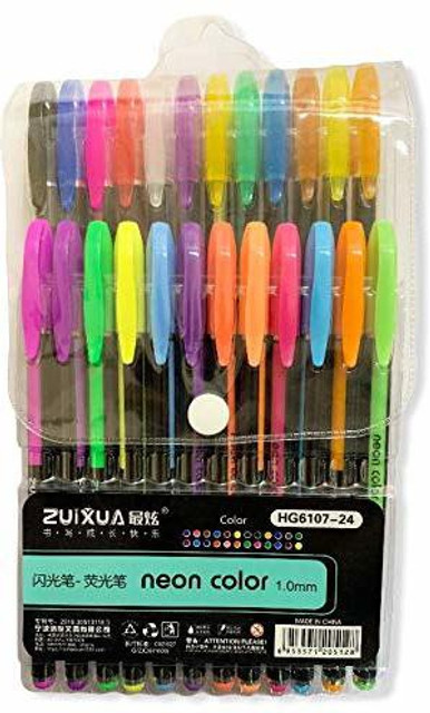 GLAZU Neon Highlighter Gel Pen Glow In Dark with Different Colors (Pack of  24 Pens)