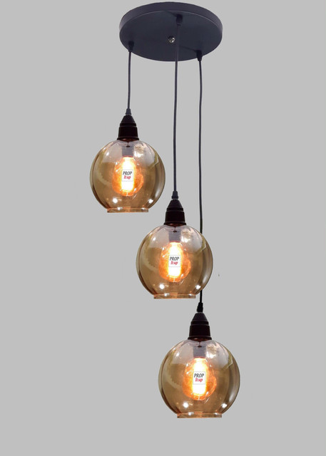 Prop It Up 3-Lights Round Cluster Chandelier Modern Glass Globe Hanging  Light, BLACK Socket, E27 Holder, Decorative, Copper, URBAN Retro, Nordic